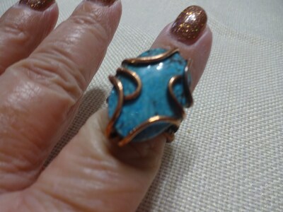 Rustic TURQUOISE Handmade COPPER WIRE WRAPPED Handmade Ring Size 7 491B - image3